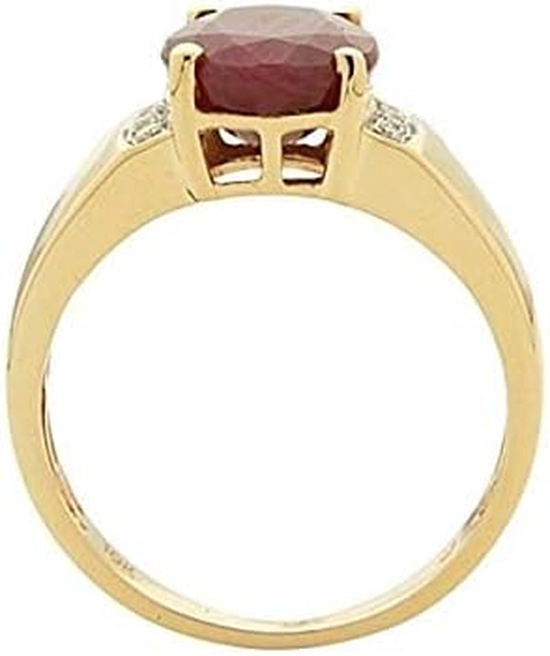 10K Yellow Gold 3Ct Genuine Opaque Ruby Ring with Diamonds for Women | Ethically, Authentically & Organically Sourced (Oval) Shaped Ruby Hand-Crafted Jewelry for Her | Ruby Ring for Women