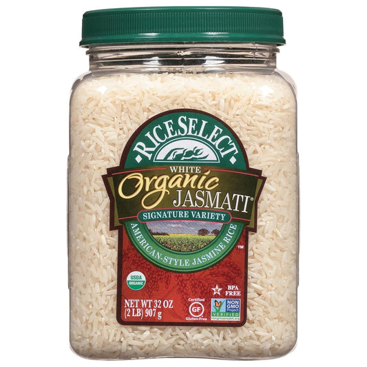 Jasmati Organic Rice, Long-Grain Organic Jasmine Rice, Premium Gluten-Free Rice, Non-Gmo, 32-Ounce Jar