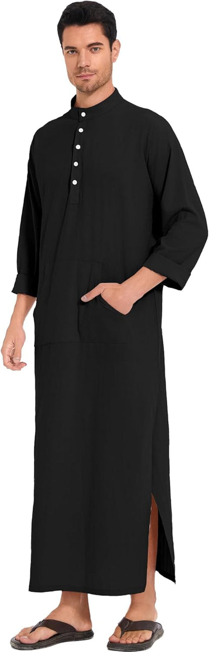 Kaftan for Men Button down Men Kaftan with Pocket Islamic Thobe for Men