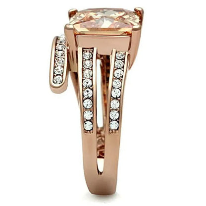 Women's Stainless Steel 316 Rose Gold Princess Cut Champagne or Gray & Amethyst Zirconia Cocktail Ring Size 5-10