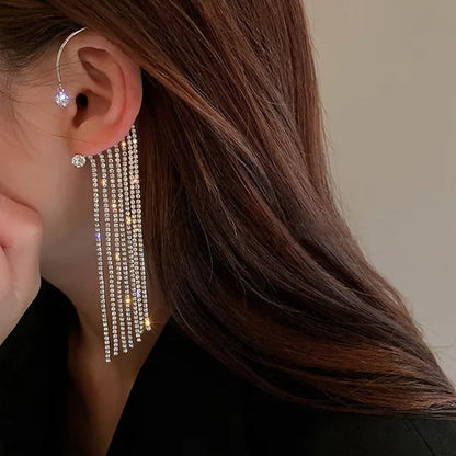 1Pc New Sparkling Diamond Tassel Ear Cuff Dangle Tassel Ear Cuff Earrings Without Pierced