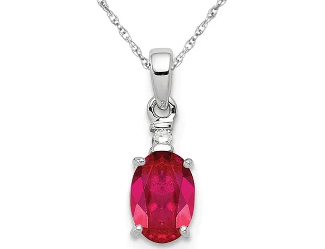 7/10 Carat (ctw) Natural Ruby Oval Drop Pendant Necklace in Sterling Silver with Chain