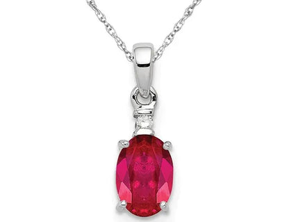 7/10 Carat (ctw) Natural Ruby Oval Drop Pendant Necklace in Sterling Silver with Chain