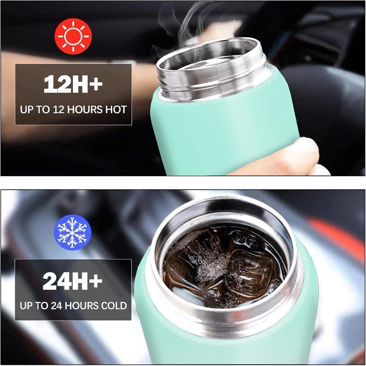 24Oz Stainless Steel Insulated Water Bottle with Straw & Two Lids,Double Walled Vacuum Insulated Leak Proof Hot Cold Water Bottles, Green/Pink Gradient