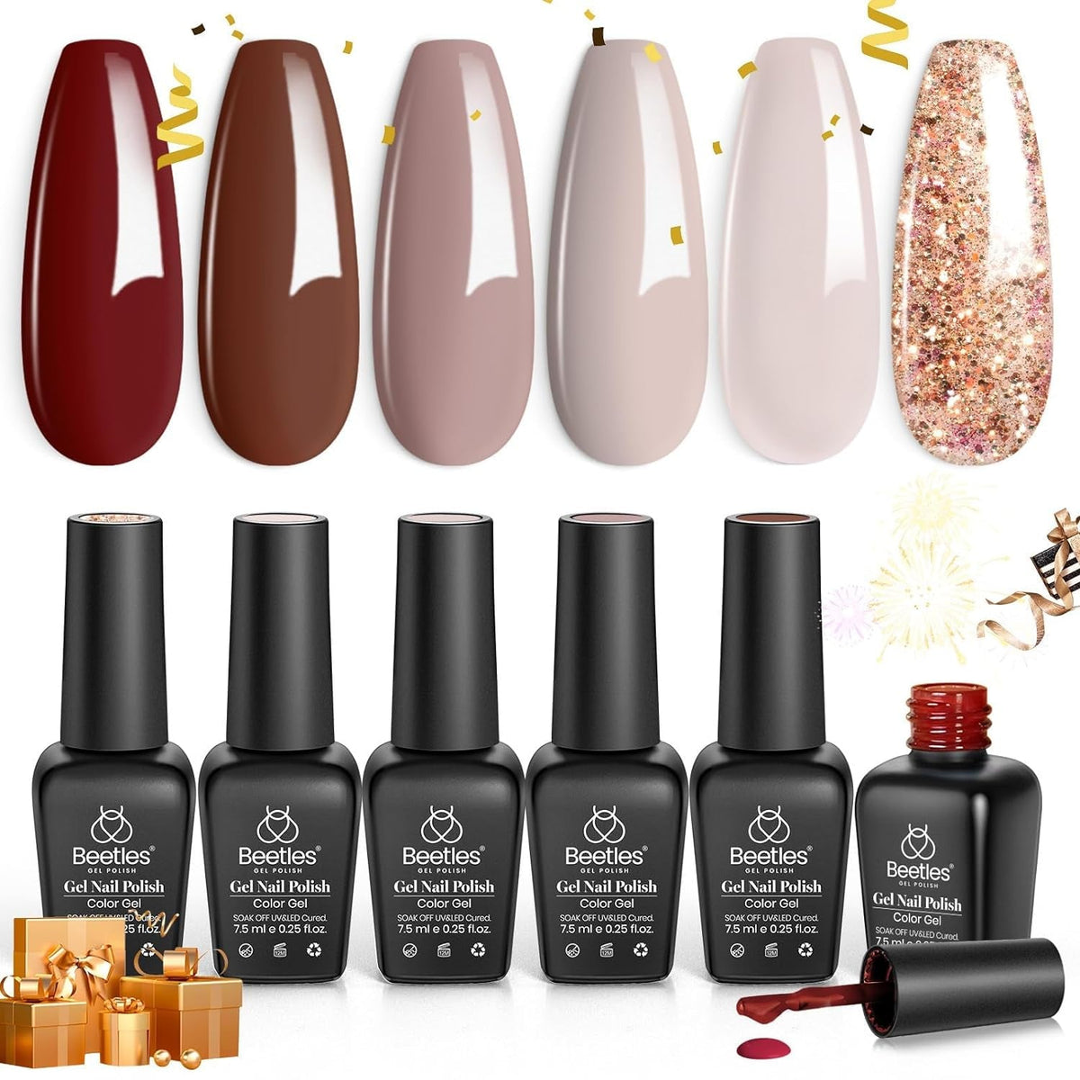 Nail Set 6 Colors Sandstorm Collection Nude Pink Peach Brown Natural Manicure Kit Soak Off Uv Led Lamp Needed for Women Gift Diy Home