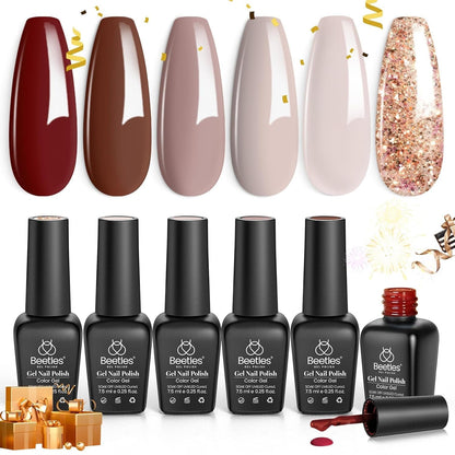 Nail Set 6 Colors Sandstorm Collection Nude Pink Peach Brown Natural Manicure Kit Soak Off Uv Led Lamp Needed for Women Gift Diy Home