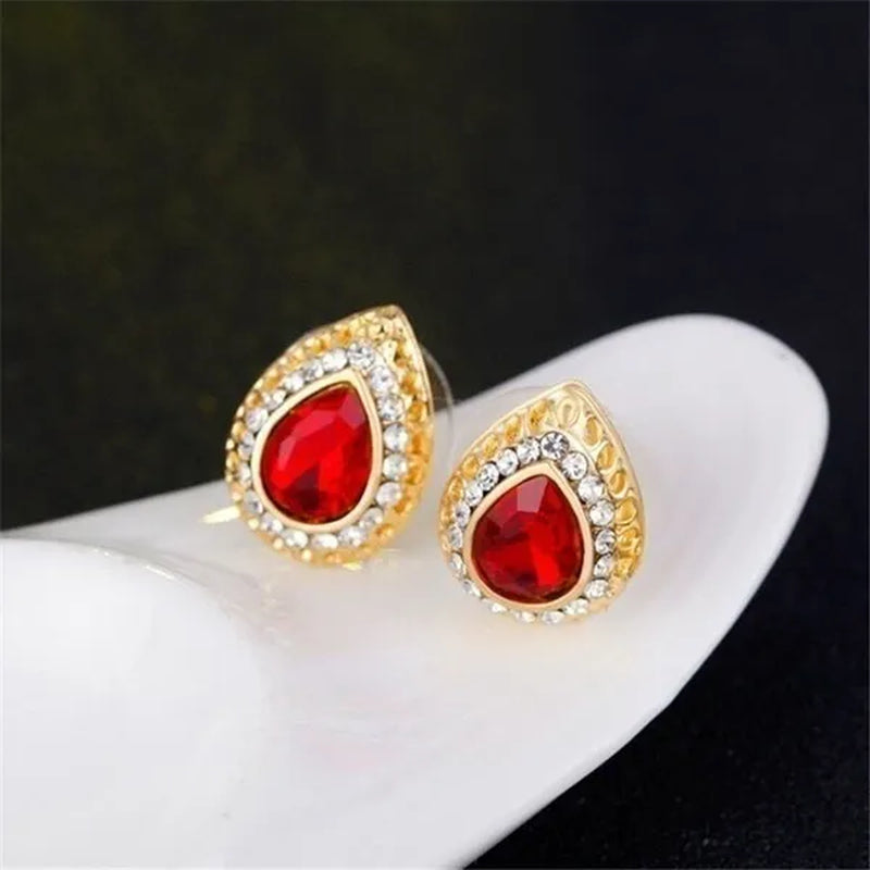 4 Pcs / Set of Luxury Sapphire Princess Crown Necklace Set European and American Bride Engagement Ring Earrings Pendant Beautiful 18K Rose Gold Diamond Wedding Jewelry Set