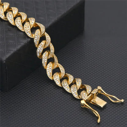 24K Gold / 18K Gold / 925 Silver Mens Womens Fashion Gifts Chain Hiphop Iced Out Curb Cuban Diamond Plated Bracelet Paved Clear Rhinestones