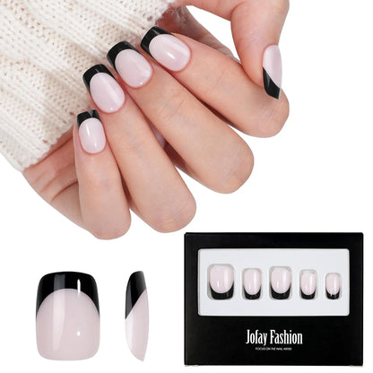 White Press on Nails Short,  Square Solid Color Fake Nails with Glue, Reusable & Natural Acrylic False Nails Stick on Nails for Women Girls Gift, Gel Nail Kit, 24pcs