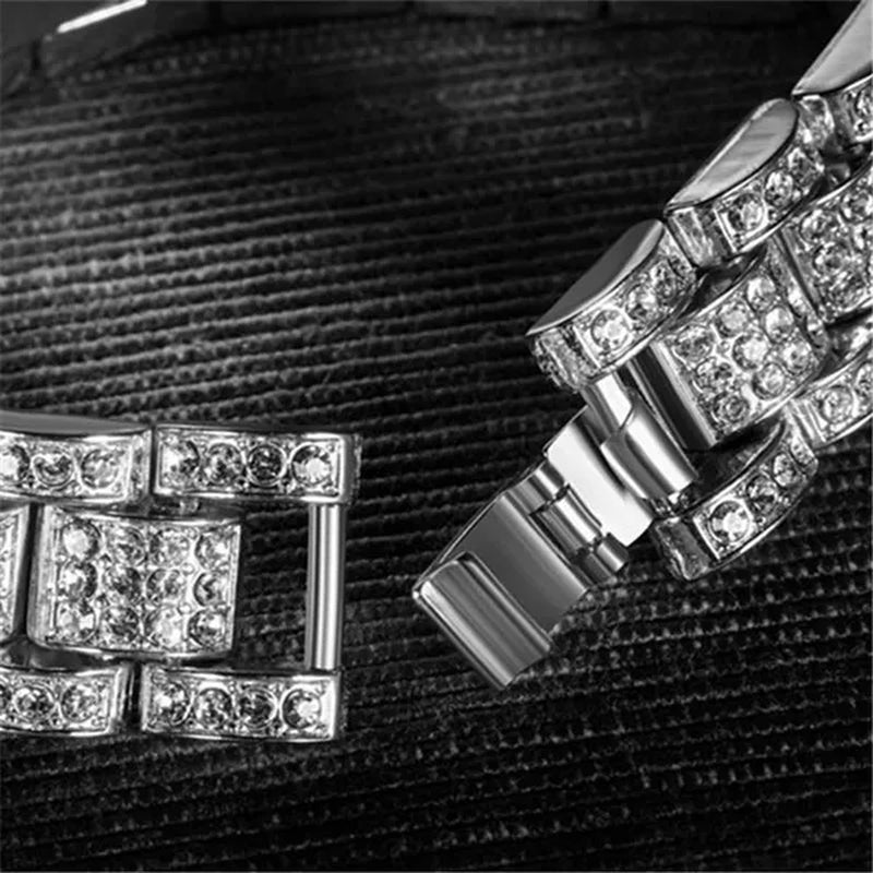 Fashion Men 24K Gold / 925 Silver Plated Solid Stainless Steel Bracelet Iced Diamond Link Chain Bracelet 8.26 Inch Gifts for Men