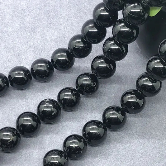 AA Black Tourmaline Jet Aphrizite Beads 4-12mm Round Natural Loose Stone DIY