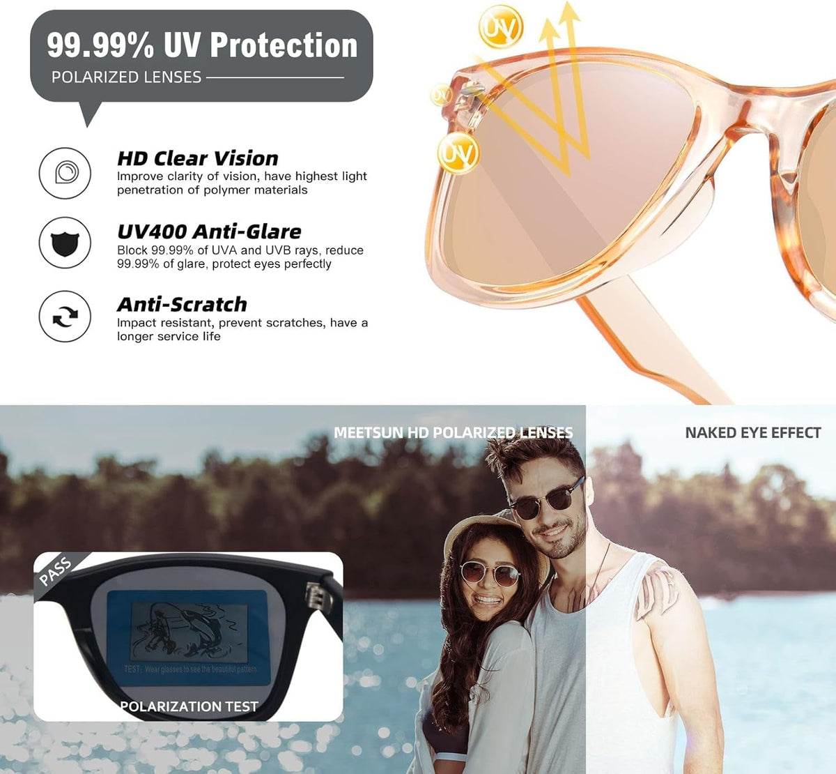 Polarized Sunglasses for Women Men Classic Retro Square Frame Driving Trendy Sun Glasses UV Protection