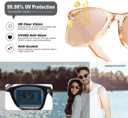 Polarized Sunglasses for Women Men Classic Retro Square Frame Driving Trendy Sun Glasses UV Protection