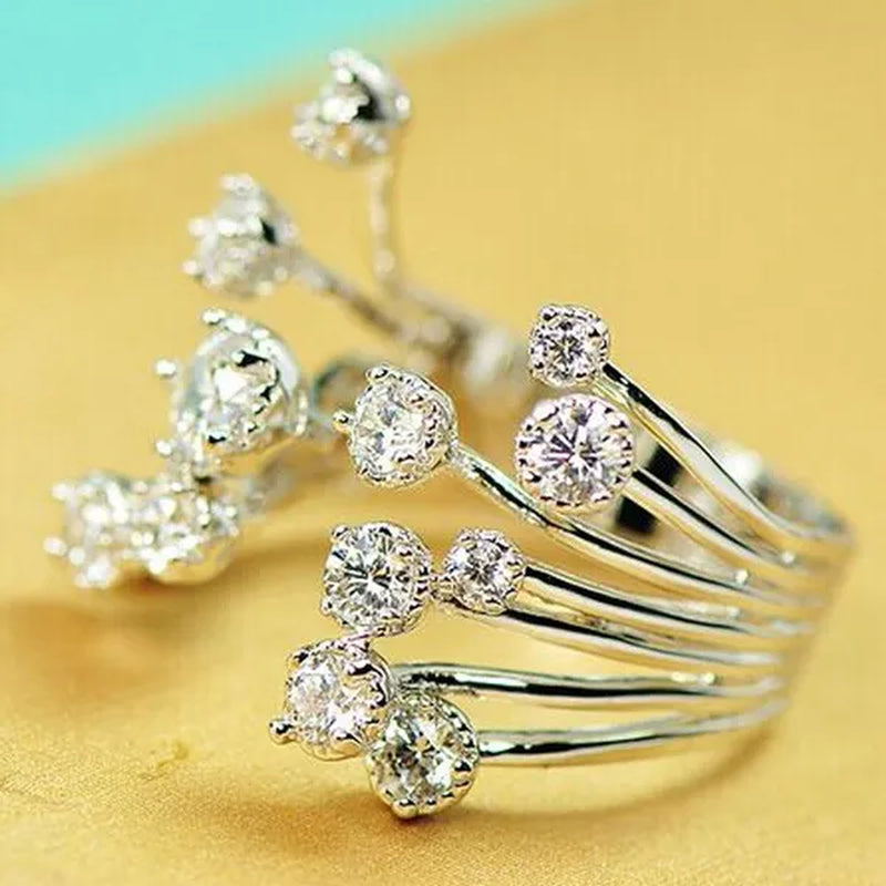 Luxurious  Silver Natural Gemstones White Sapphire Wedding Birthstone Bride Flower Engagement Ellipse Princess Open Ring Jewelry Size 6 7 8 9 10
