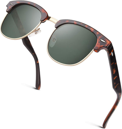 Classic Horn Rimmed Semi Rimless Polarized Sunglasses for Men Women GQO6
