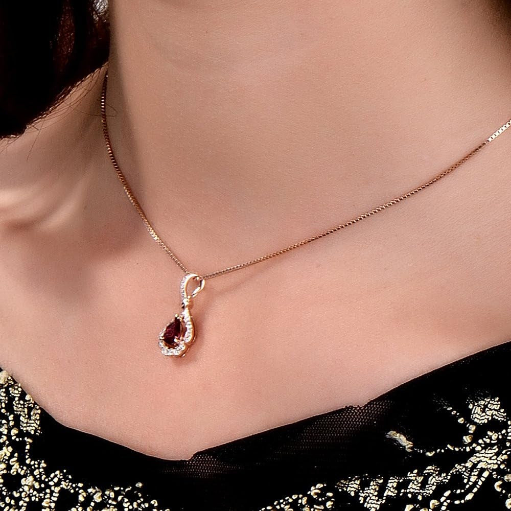 14K/18K Rose White Gold Red Ruby Diamonds Necklace Pendants Engagement Wedding for Women
