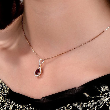 14K/18K Rose White Gold Red Ruby Diamonds Necklace Pendants Engagement Wedding for Women
