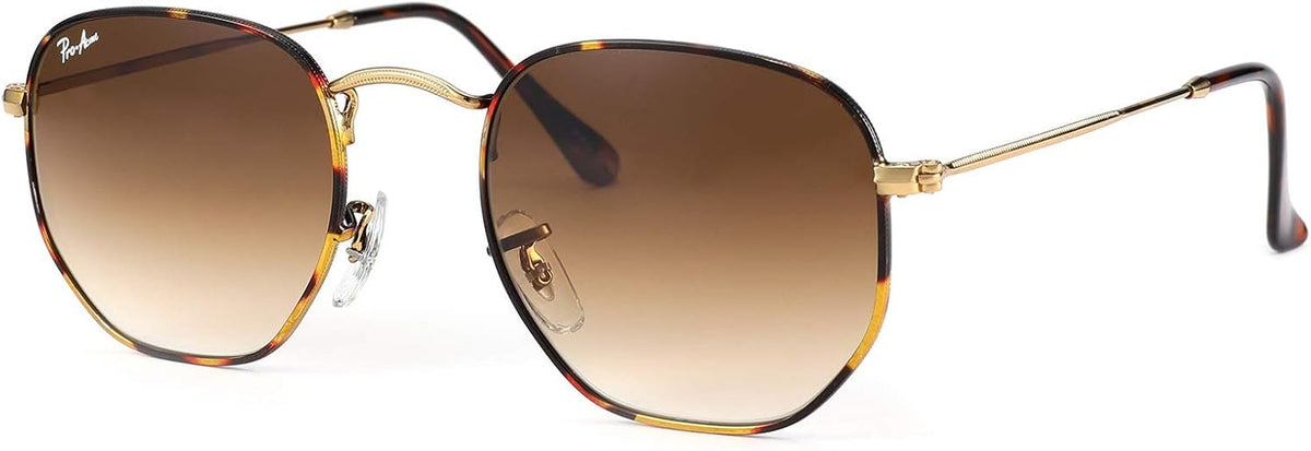 Small Square Sunglasses for Women Men 100% Real Glass Lens Hexagonal Frame