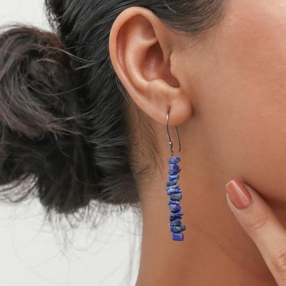 Gempires Blue Crystal Drop Dangle Earrings Lapis Lazuli Gemstone Jewelry September Birthstone Gifts Hypoallergenic Black Plated Minimalist Earrings for Women