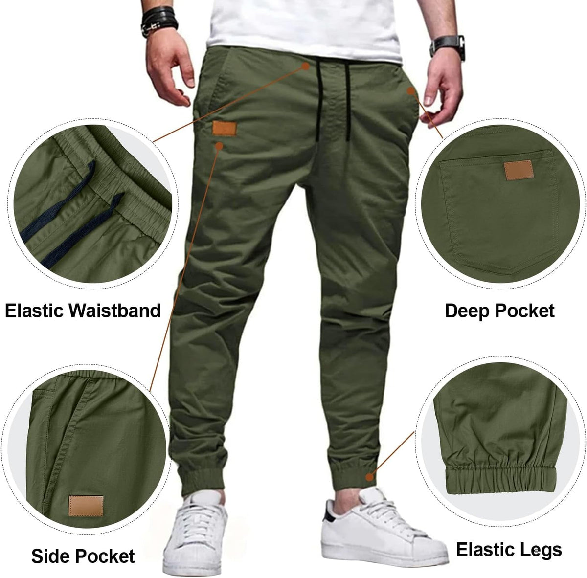 Joggers for Men Cotton Drawstring Chino Cargo Pants Hiking Outdoor Twill Track Jogger Sweatpants