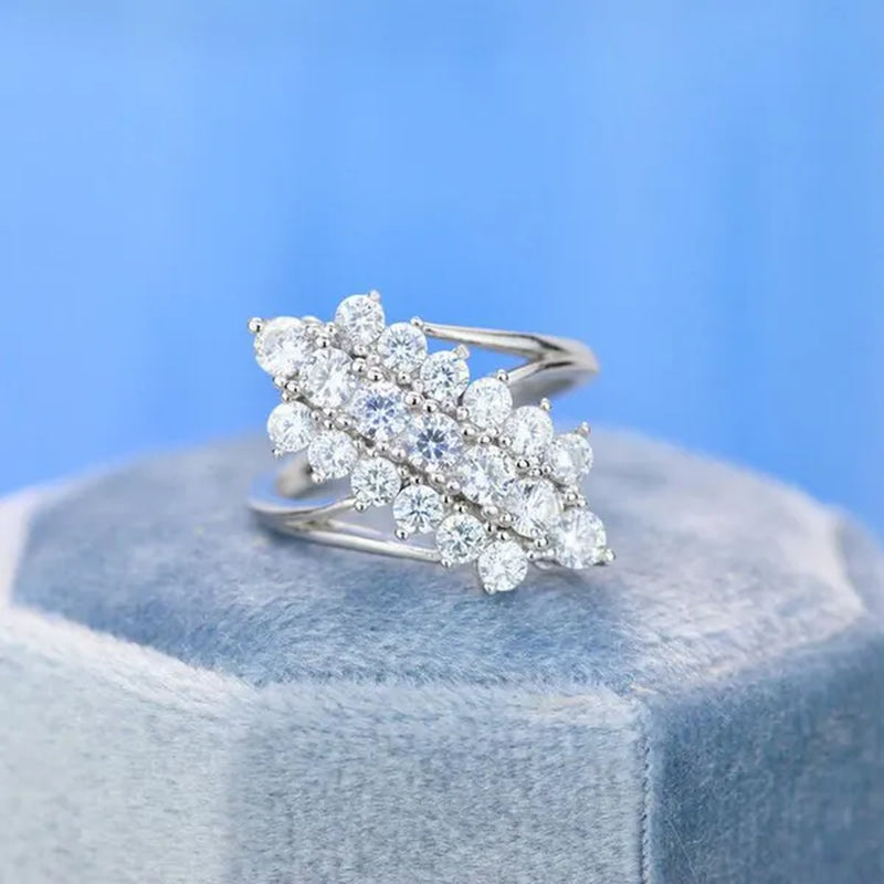 Exquisite Luxury Three Rows Sparkling Zirconia Ring Bridal Engagement Reception Anniversary Jewelry Gift