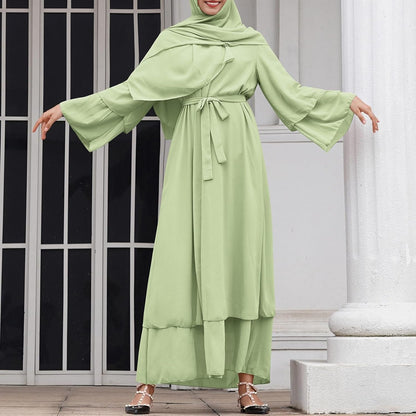 Abayas Muslim Dress for Women Long Sleeve Islamic Abaya Eid Dubai Kaftan Dresses Middle East Prayer Dress Chiffon Robe