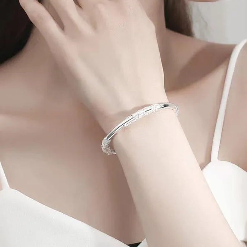 FASHION 925 Sterling Silver Creative Blooming Flowers Bracelets Bangles Cute for Women Fashion Party Wedding Accessories Jewelry