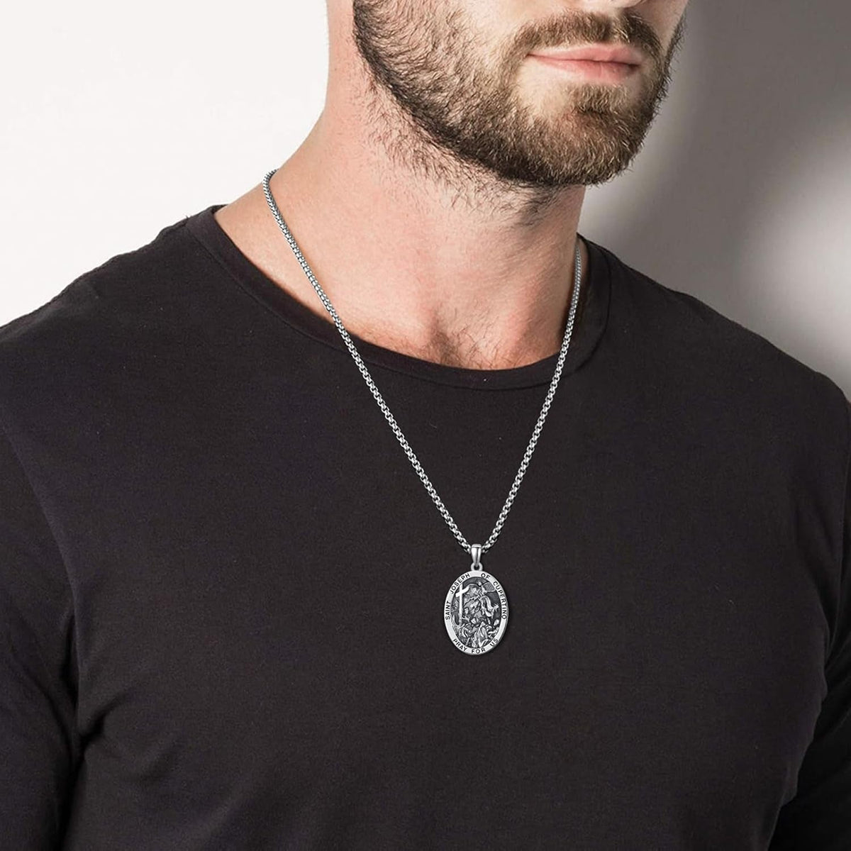 925 Sterling Silver Patron Saint Medals | Amulet Necklace Protection Jewelry for Men with 2.5Mm 22"+2" Rolo Chain