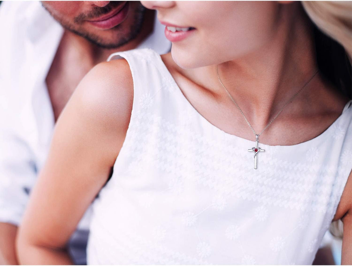 925 Sterling Silver Cross Necklace for Women Men 5A CZ Birthstone Necklaces 14K Gold Plated or Rose Gold Necklace for Easter or Holiday