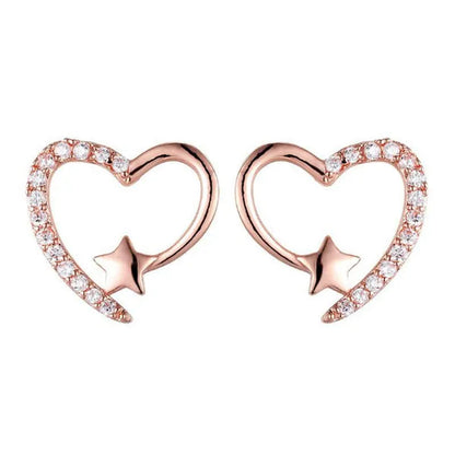 Gold  Love Heart Star White Sapphire Diamond Stud Earrings for Women Wedding Engagement Bride Jewelry Gift