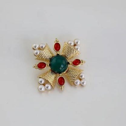 Antique Roman Engraved Baroque Byzantine Style Pearl Ruby Retro Brooches for Corsage Girl