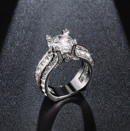Fashion Women 925 Sterling Silver Ring,White Topaz Cubic Zirconia CZ Diamond Elegant Eternity Engagement Wedding Band Ring Size 6-10 (US Code 6)