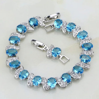 Casual 925 Sterling Silver Jewelry Mystic Sky Blue Cubic Zirconia White Topaz Charm Bracelets For Women