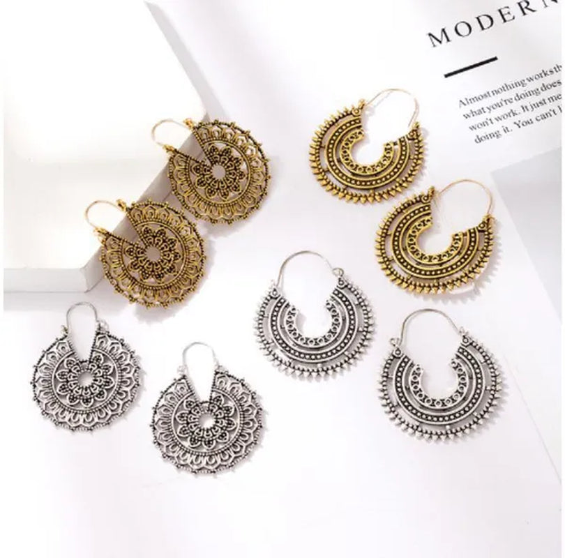 2023 new vintage fashion ladies bohemian 925 silver petal heart-shaped metal totem earrings earrings large hoop earrings glamorous bridal wedding engagement earrings anniversary birthday party gift jewelry 1 pair