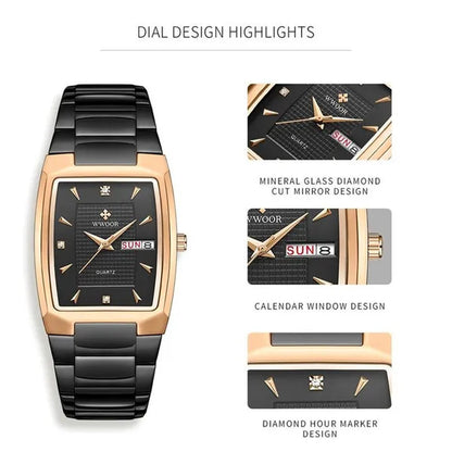 2021 Men's Watch WWOOR Top Brand Luxury Gold Blue Black Watch Men's Square Business Sports Quartz Waterproof Stainless Steel Watch Relogio Masculino