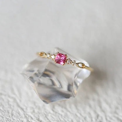 Women Dainty 18k gold plated plated  Quadrate Red Rubine Gemstone Diamond Rings Wedding Engagement Courtship Ring Jewelry