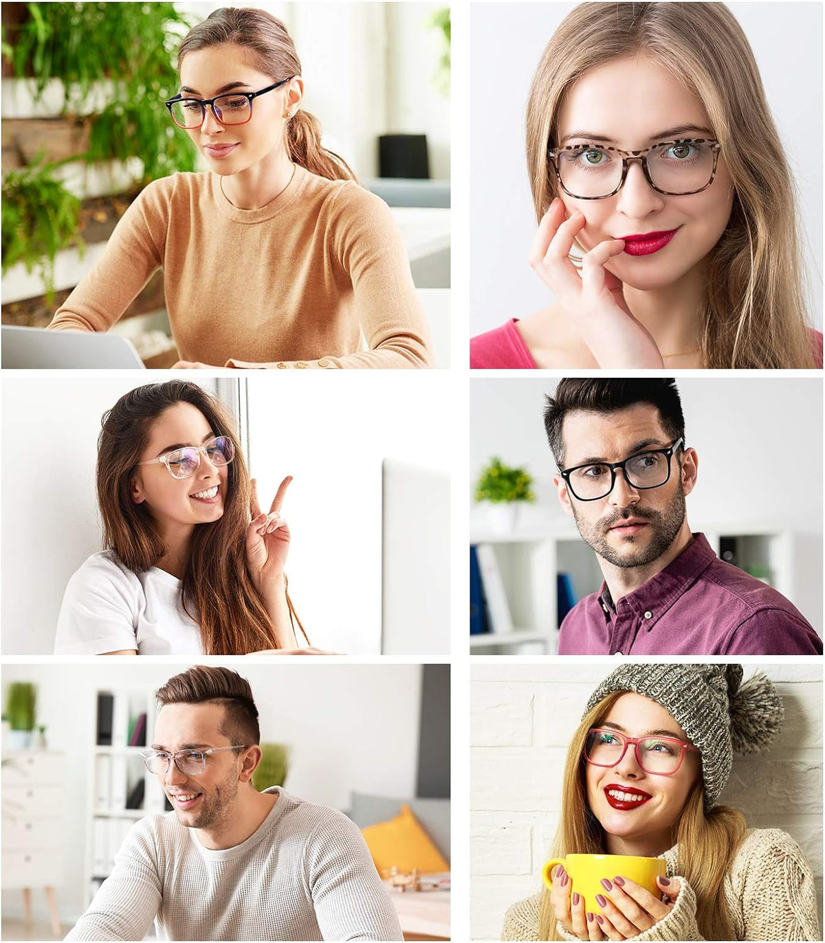 6 Pack Blue Light Blocking Glasses for Computer Gaming, Fashion Fake Anti Eye Strain Eyeglasses for Women Men (6 Pack Mix-01)