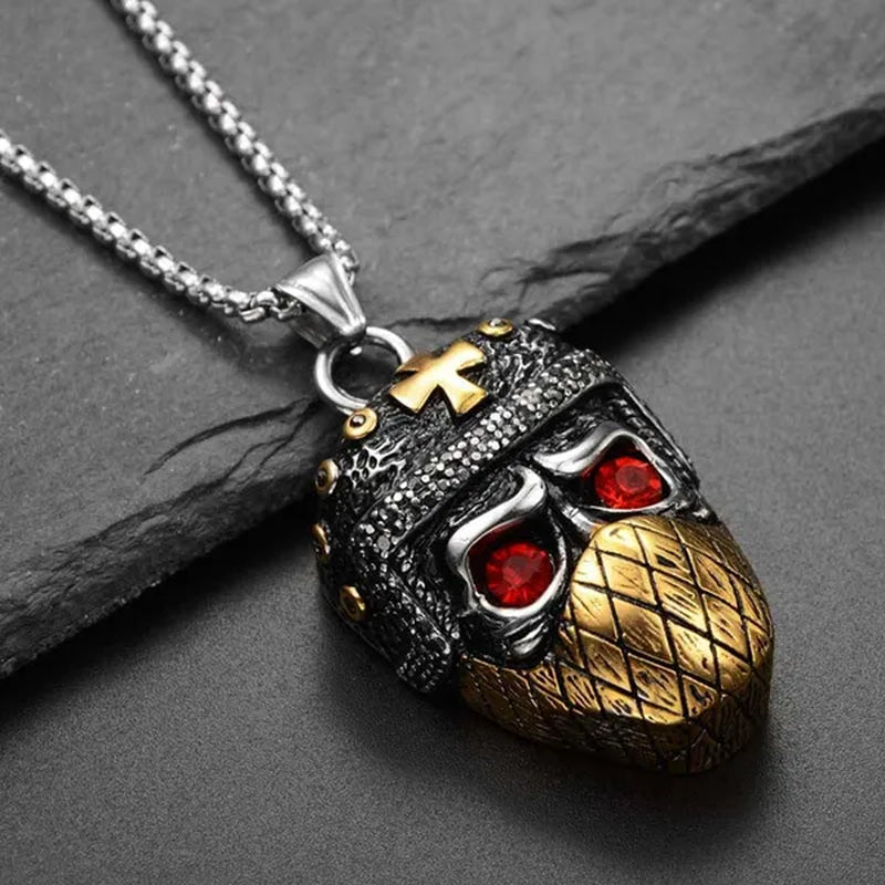 Retro Punk Gothic Necklace Ruby Ninja Mask Pendant Gold Plated Titanium Steel Jewelry
