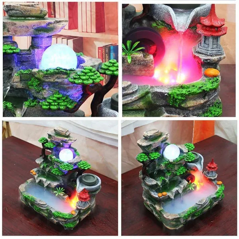 Desktop Rockery Fountain Waterfall Indoor Decoration LED Light Home Office Decor