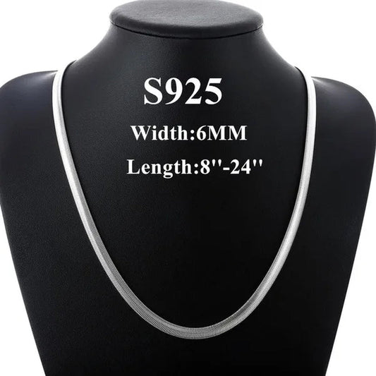 6Mm 925 Sterling Silver Flat Snake Bone Chain Necklace
