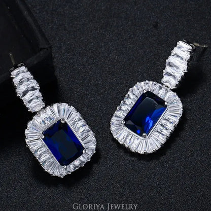 Gloriya Noble Delicate Princess Cut AAA Cubic Zirconia Jewelry Wedding Bridal Silver Plated Drop Earring for Girl Women Party Gift