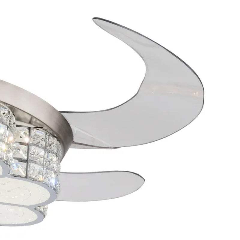 Remote 42" Silver Remote Invisible Ceiling Fan Lamp LED Chandelier Light