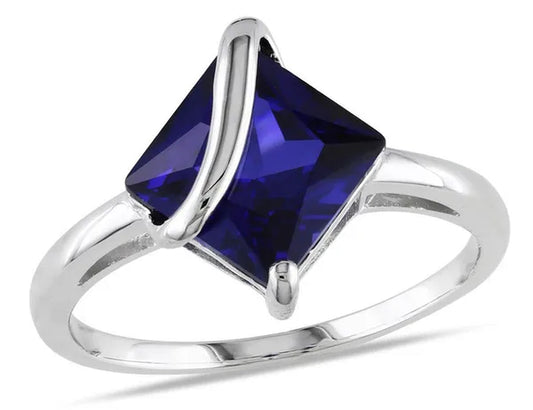 1.80 Carat (Ctw) Lab-Created Blue Sapphire Ring in Sterling Silver