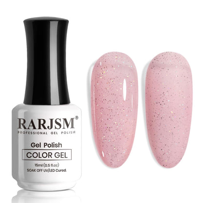 Nude Hot Pink Iridescent Gel Nail Polish Sheer Bright Neon Pink Glitter Jelly Gel Polish Neutral Shimmery Summer Color Sparkle Rainbow Pigment Gel 15ml Soak off Cured Need for Home Salon DIY