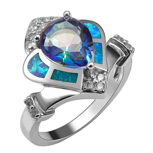 Blue Rainbow Topaz Blue Fire Opal 925 sterling silver Ring Size 6 7 8 9 10