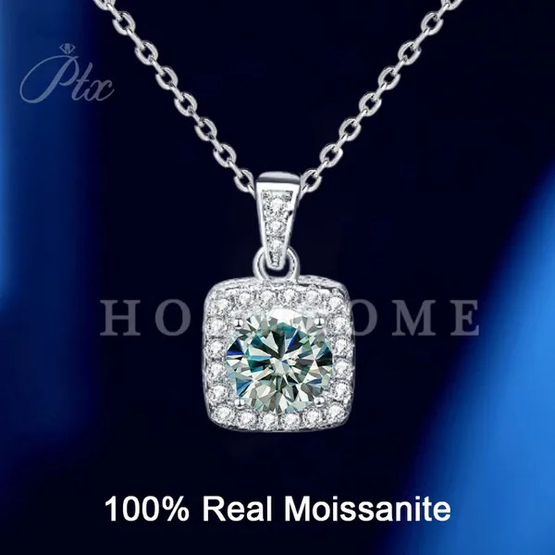 HOLYCOME 100% Real Moissanite Flower Necklace 14K Gold Plated Sterling Silver Necklace for Women VVS Diamond Square Necklace Pendant Jewelry