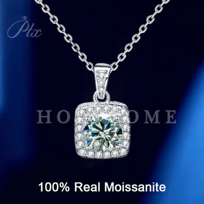 HOLYCOME 100% Real Moissanite Flower Necklace 14K Gold Plated Sterling Silver Necklace for Women VVS Diamond Square Necklace Pendant Jewelry