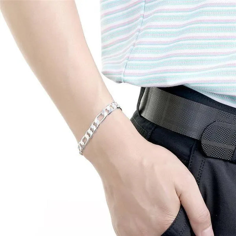 2Pcs/Set(Bracelet+Necklace) 925 Sterling Silver Charms Men Women Figaro Curb Lobster Clasps Link Chain Bracelet and Necklace Fashion Exquisite Jewelry Gifts
