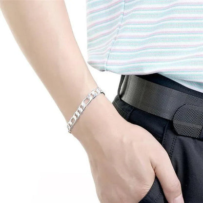 2Pcs/Set(Bracelet+Necklace) 925 Sterling Silver Charms Men Women Figaro Curb Lobster Clasps Link Chain Bracelet and Necklace Fashion Exquisite Jewelry Gifts