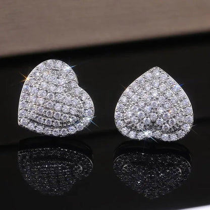 1 Pair Micro Pave White Sapphire Moissanite Heart Stud Earrings for Women Romantic Wedding Earrings Jewelry Gift
